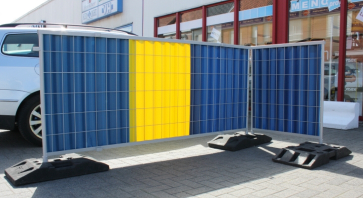 Stadshekken geel-blauw-geel werfhekken